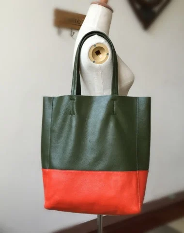Luxury Bags For Working Professionals Green&Orange Leather Tote Bag Two Tone Tote Bag Womens Two Tone Purse Leather Work Tote Bag Statement Bags, Shop Today Luxury Bags For Working Professionals Green&Orange Leather Tote Bag Two Tone Tote Bag Womens Two Tone Purse Leather Work Tote Bag Statement Bags, Shop Today