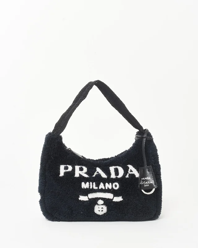 Stylish Bags For Fashion Bloggers With Promotions Prada Black Shearling & White Logo 2000 Re Edition Shoulder Bag Limited-Stock Handbag Sale For A Stylish Look Stylish Bags For Fashion Bloggers With Promotions Prada Black Shearling & White Logo 2000 Re Edition Shoulder Bag Limited-Stock Handbag Sale For A Stylish Look