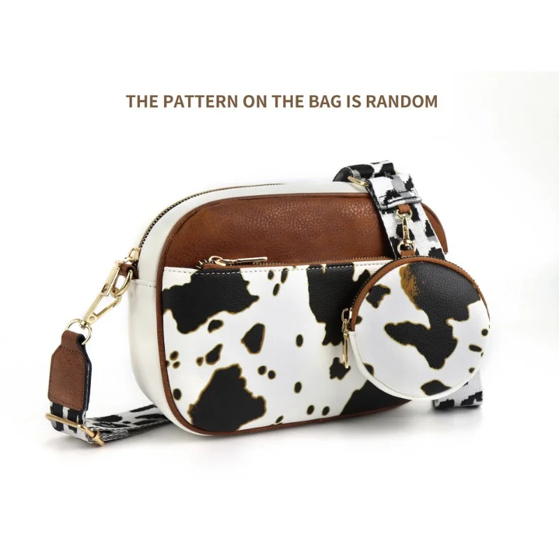 Hot Items Wholesale Cow Pattern Colorblock Retro Zipper Shoulder Strap Crossbody Bag Handbag Deals For Every Occasion