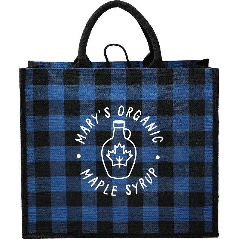Bags With Seasonal Sales Bullet Blue Buffalo Plaid Printed Jute Tote Fashionable Bags With Special Seasonal Offers Bags With Seasonal Sales Bullet Blue Buffalo Plaid Printed Jute Tote Fashionable Bags With Special Seasonal Offers