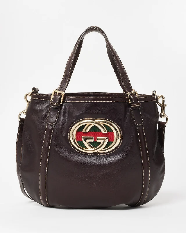 Flash Sale, Don't Miss Gucci Vintage Brown Leather Silver GG Logo & Web Shoulder Bag W/ Strap Premium Handbags At Budget-Friendly Prices