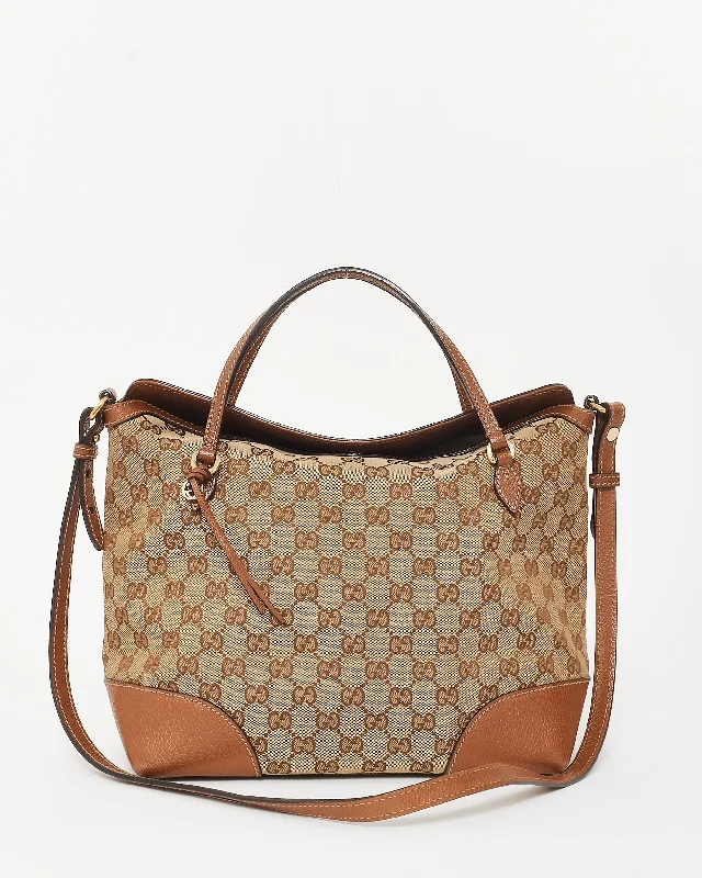 Huge Markdowns Gucci Monogram GG Canvas & Brown Leather Trimming Bree Bag Trendy Purses At Exclusive Promotional Rates