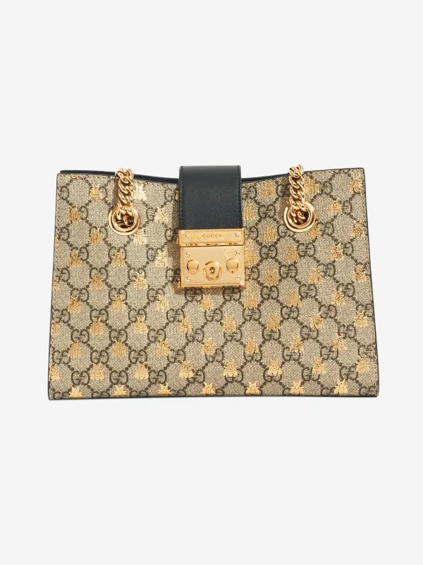 Sustainable Fashion Extravaganza Neutral Padlock Small GG Bees shoulder bag in GG Supreme with black leather Everyday Bags At Wallet-Friendly Prices Sustainable Fashion Extravaganza Neutral Padlock Small GG Bees shoulder bag in GG Supreme with black leather Everyday Bags At Wallet-Friendly Prices
