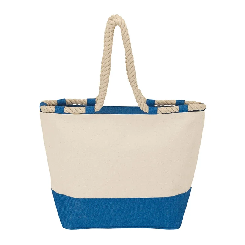 Everyday Bags For Work, School, Or Errands Logomark Blue Canvas and Jute Tote Premium Handbags With A Touch Of Elegance Everyday Bags For Work, School, Or Errands Logomark Blue Canvas and Jute Tote Premium Handbags With A Touch Of Elegance