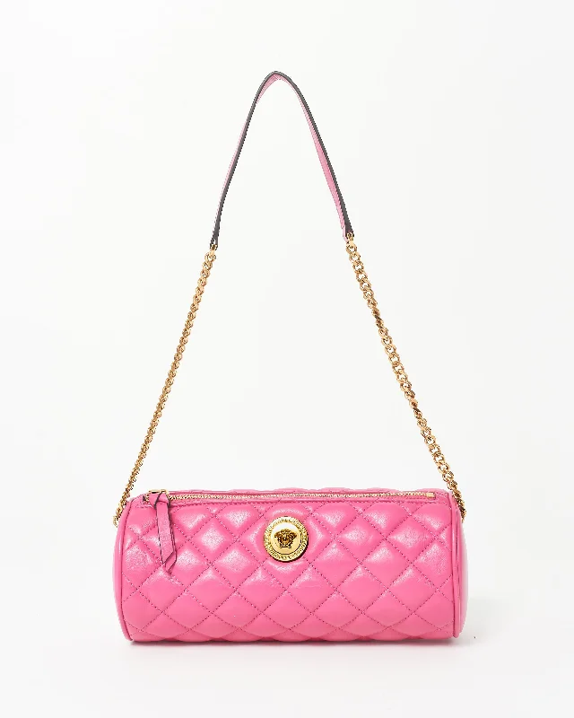 Versatile Bags That Suit Any Outfit Or Event Versace Pink Leather & Gold Medusa Head Cylindrical Shoulder Bag Upgrade Your Look With Fashionable Bags Versatile Bags That Suit Any Outfit Or Event Versace Pink Leather & Gold Medusa Head Cylindrical Shoulder Bag Upgrade Your Look With Fashionable Bags