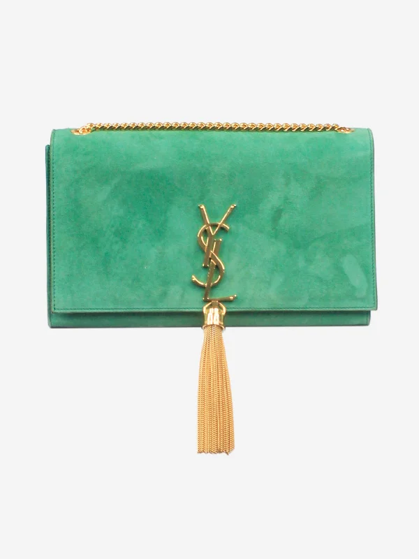 Chic Style, Always In Vogue Green suede Kate tassel shoulder bag Stylish And Durable Handbags At Great Value Chic Style, Always In Vogue Green suede Kate tassel shoulder bag Stylish And Durable Handbags At Great Value