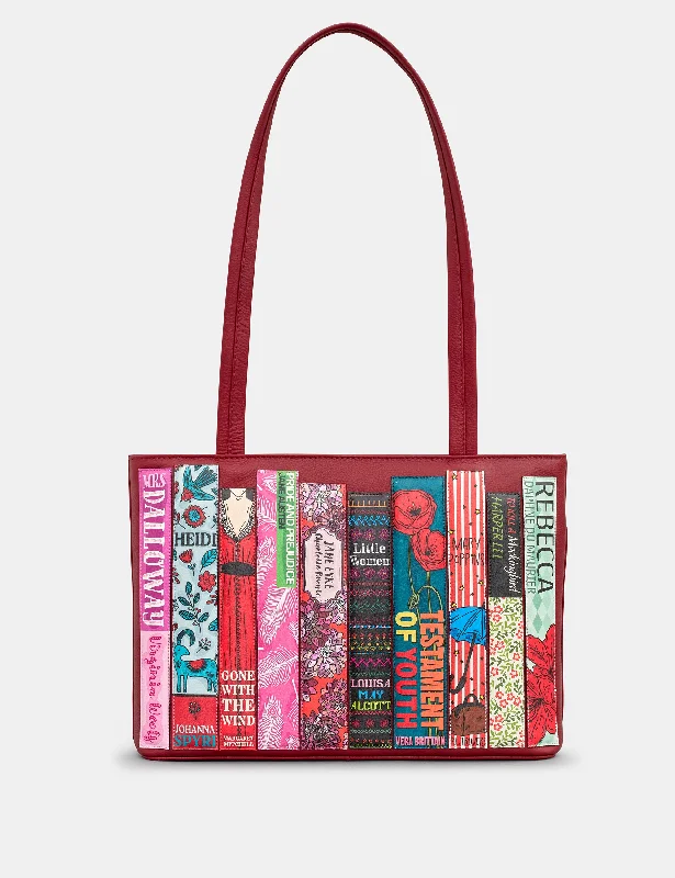 Fashion Forward Bookworm Cherry Red Leather Shoulder Bag Trendy Bags, Huge Savings