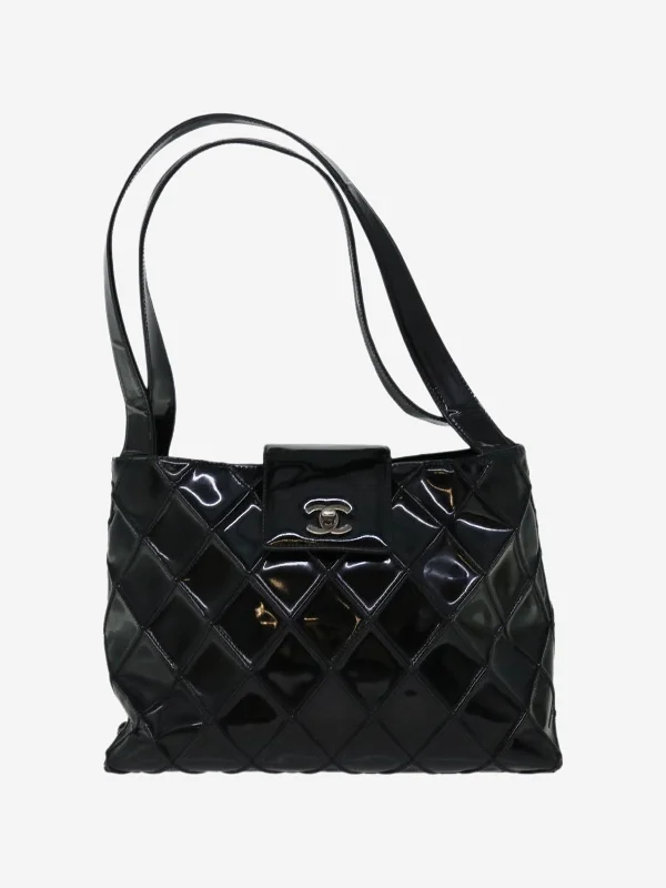 Cozy Chic Promotions Black vintage 2000 CC patent diamond quilted tote bag Limited-Time Sale On Trendy Handbags – Don't Miss Out Cozy Chic Promotions Black vintage 2000 CC patent diamond quilted tote bag Limited-Time Sale On Trendy Handbags – Don't Miss Out