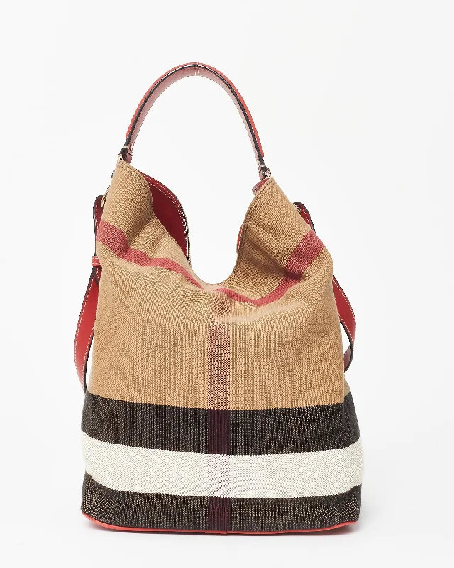 Affordable Bags For Budget Shoppers Burberry Plaid Canvas & Red Leather Ashby Bucket Bag Designer-Inspired Bags, Best Prices
