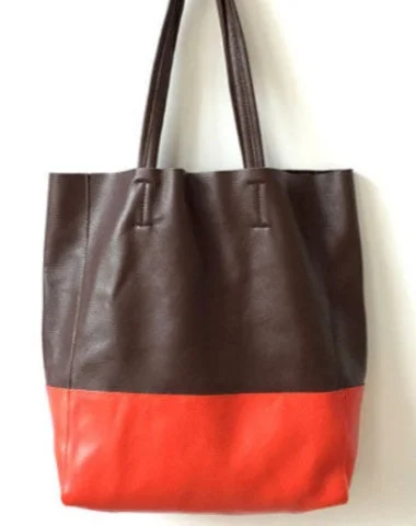 Cozy Handbags With Clearance Prices Dark Brown&Orange Leather Tote Bag Two Tone Tote Bag Womens Two Tone Purse Leather Work Tote Bag Everyday Bags, Budget-Friendly Cozy Handbags With Clearance Prices Dark Brown&Orange Leather Tote Bag Two Tone Tote Bag Womens Two Tone Purse Leather Work Tote Bag Everyday Bags, Budget-Friendly