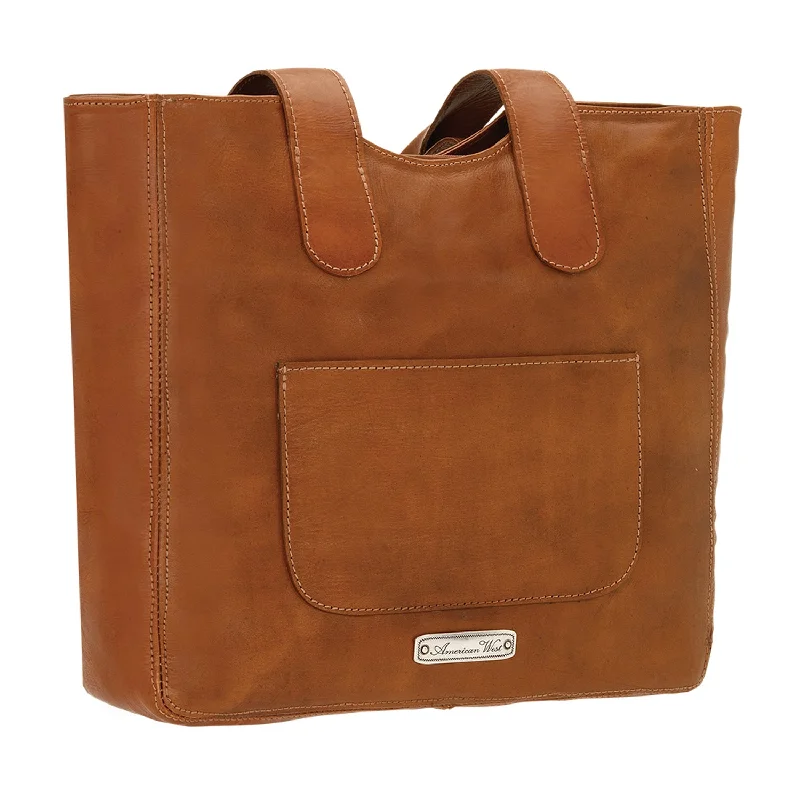 American West Womens Mohave Canyon Natural Tan Leather Tote Bag Classic Bags, Exclusive Deals