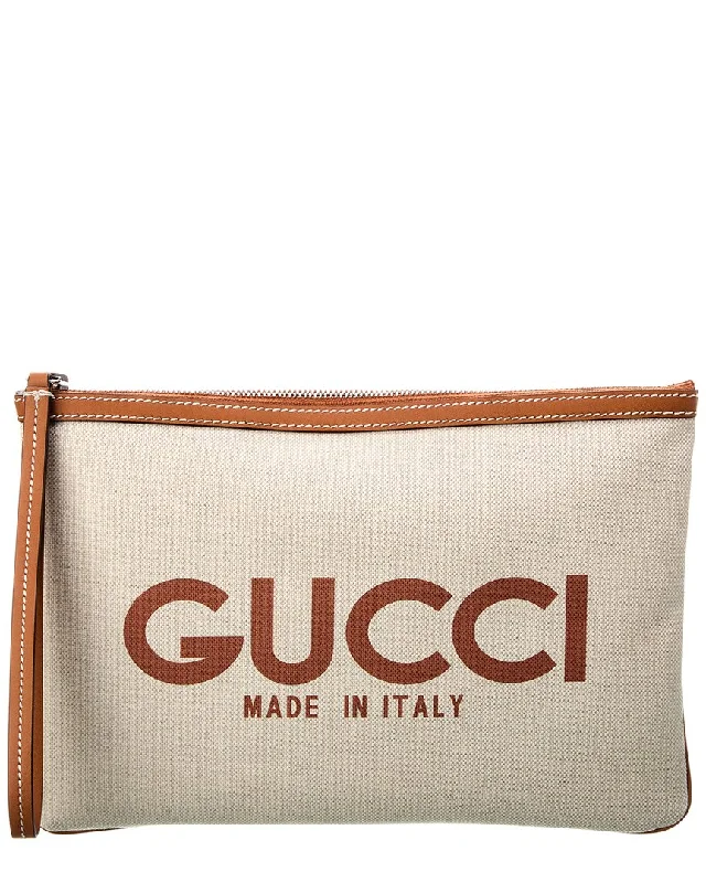 Gucci Print Canvas & Leather Pouch Fashion Bags, Huge Savings
