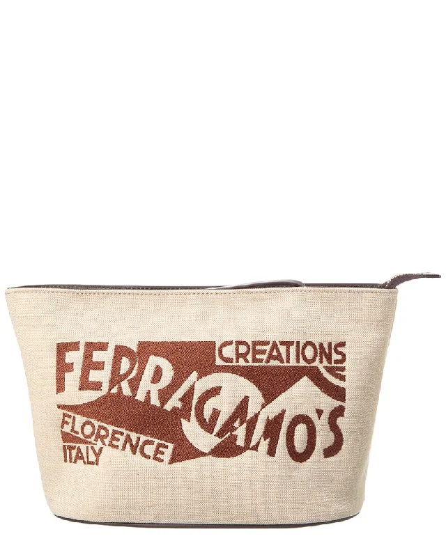 Ferragamo Canvas & Leather Pouch Limited-Time Handbag Sale