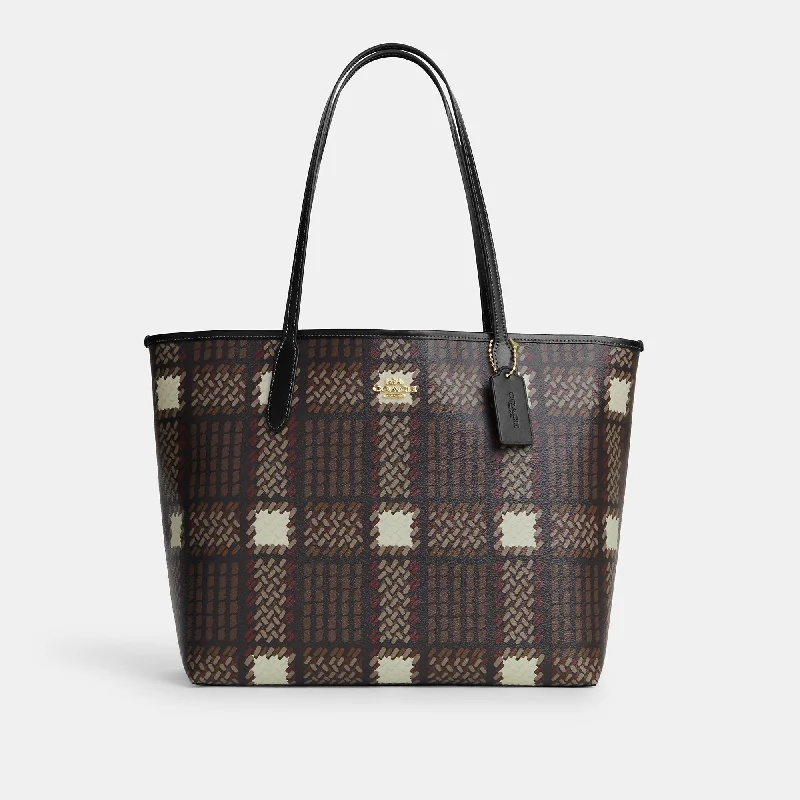 Coach Outlet City Tote With Brushed Plaid Print Must-Have Bags, Big Discounts