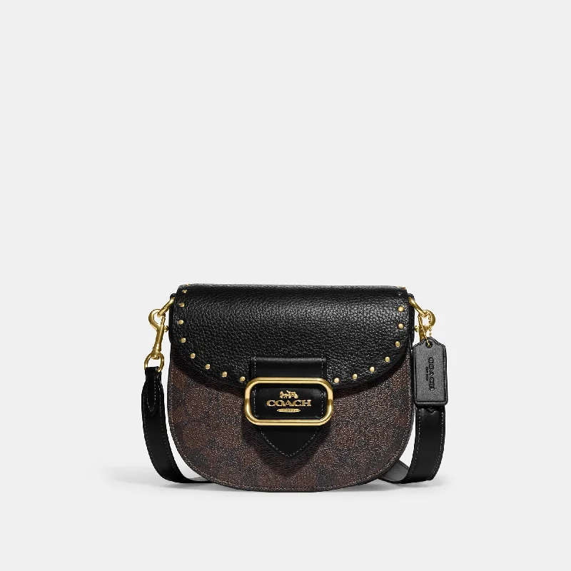 Coach Outlet Morgan Saddle Bag In Colorblock Signature Canvas With Rivets Trendy Backpacks With Big Discounts
