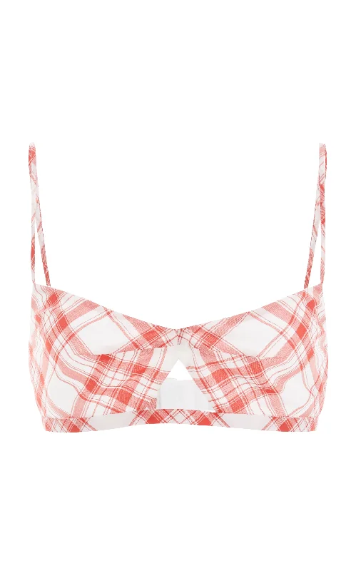 Gaia Bralette in Red Check Upcycled Cotton Trendy Totes, Shop & Save