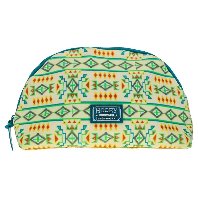 "Hooey Large Accessory Bag" Cream w/ Teal Print Limited-Stock Bag Clearance – Hurry
