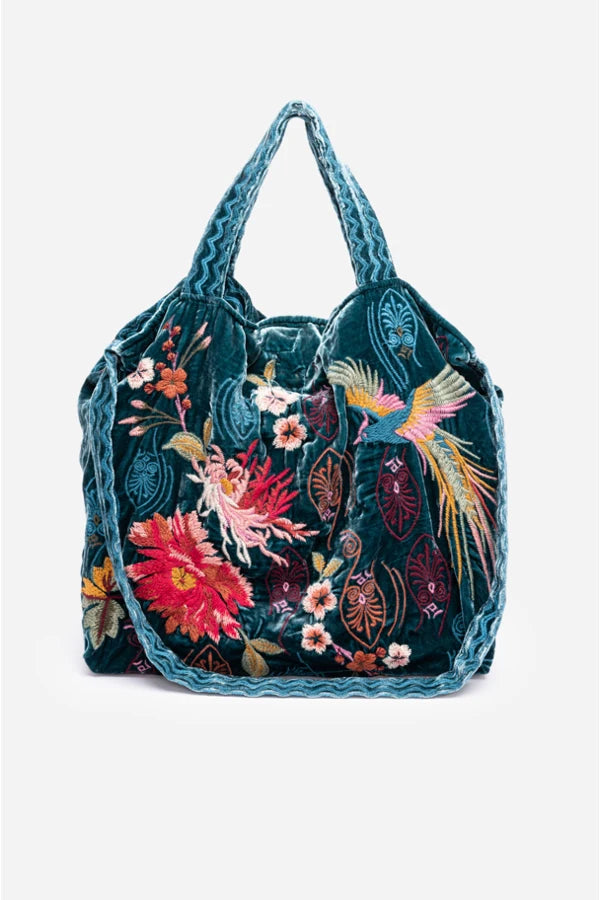 Ashira Velvet Tote Bag - Deap Teal Stylish Bags At Unbeatable Prices
