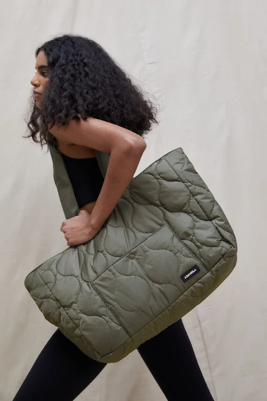 Quilted Nylon Tote Bag - Olive Green Everyday Elegance At Special Prices