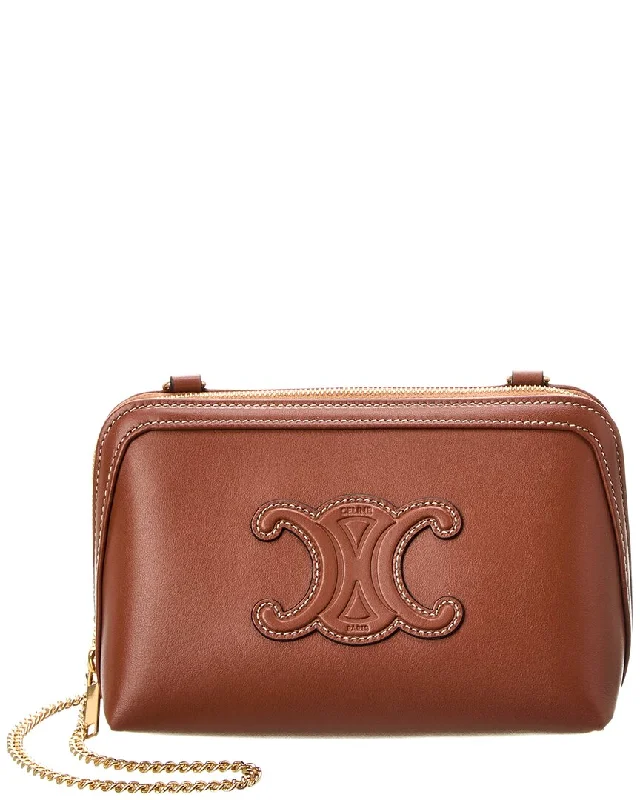 CELINE Triomphe Leather Clutch On Chain Must-Have Bags, Big Discounts