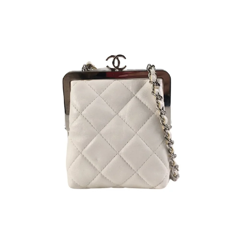 Chanel Kiss Clutch With Chain White Lambskin Classic Totes, Exclusive Deals