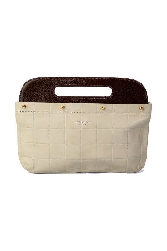 Grey Quilted Leather Clutch Cover Timeless Bags, Flash Sale