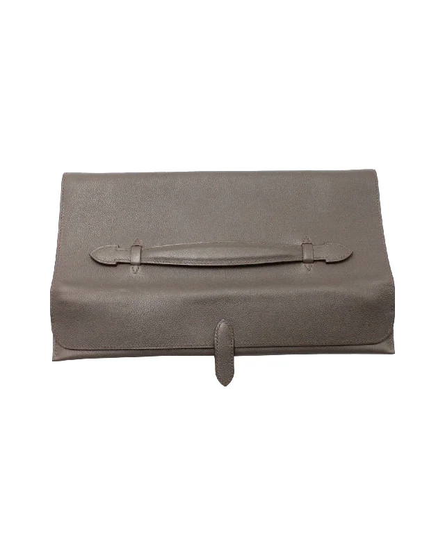 Hermès Pliplat 33 Clutch in Grey Leather Best Handbag Sale Of The Season