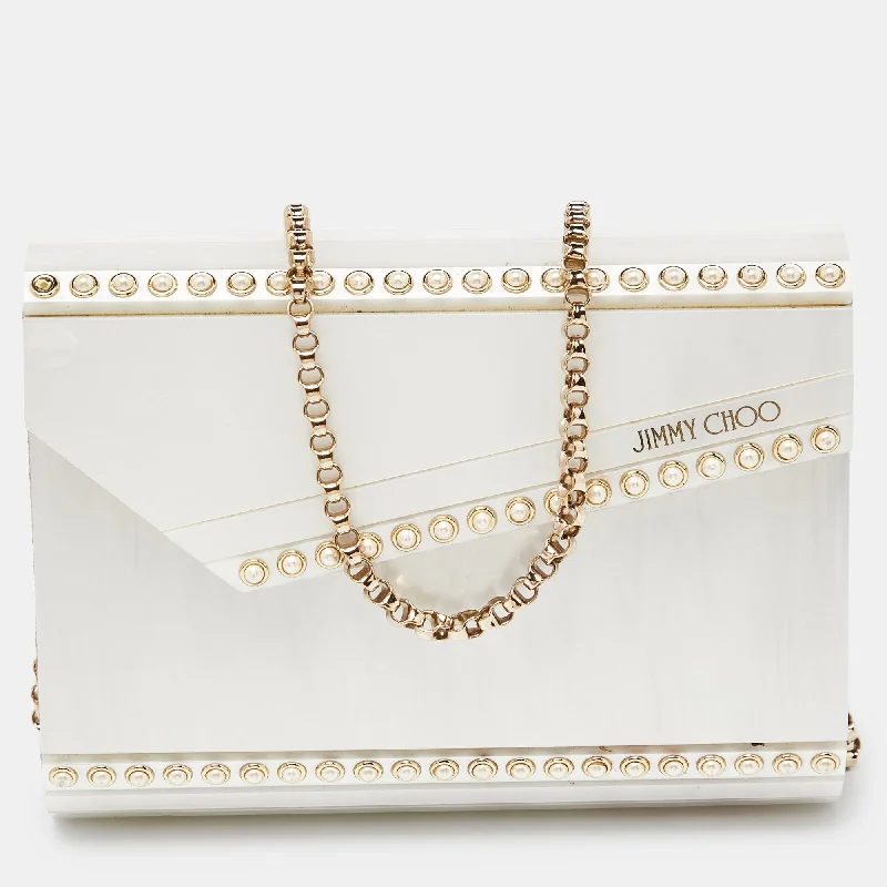 Jimmy Choo Off White Pearl Embellished Acrylic And Leather Candy Chain Clutch Elevate Your Style With Our Handbag Sale Jimmy Choo Off White Pearl Embellished Acrylic And Leather Candy Chain Clutch Elevate Your Style With Our Handbag Sale