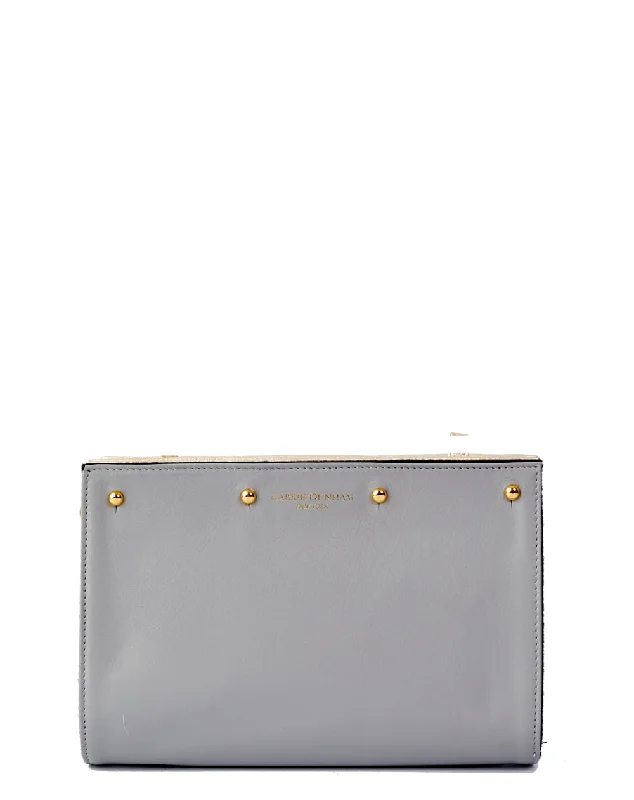 Lizzie Reversible Grey Leather/Navy Wool Clutch Cover Designer-Inspired Bags, Best Prices