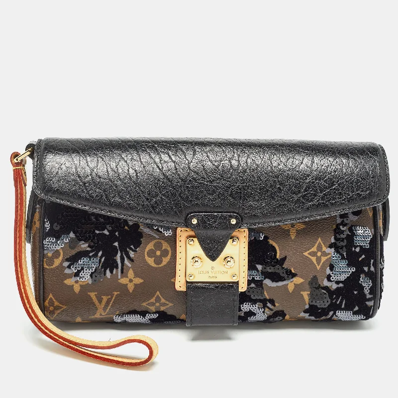 Louis Vuitton Black/monogram Canvas And Leather Limited Edition Fleur De Jais Manege Clutch High-Fashion Handbags At Reduced Costs