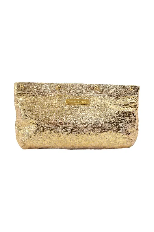 Gold Crinkle & White Leather Clutch Cover Flash Sale On Handbags