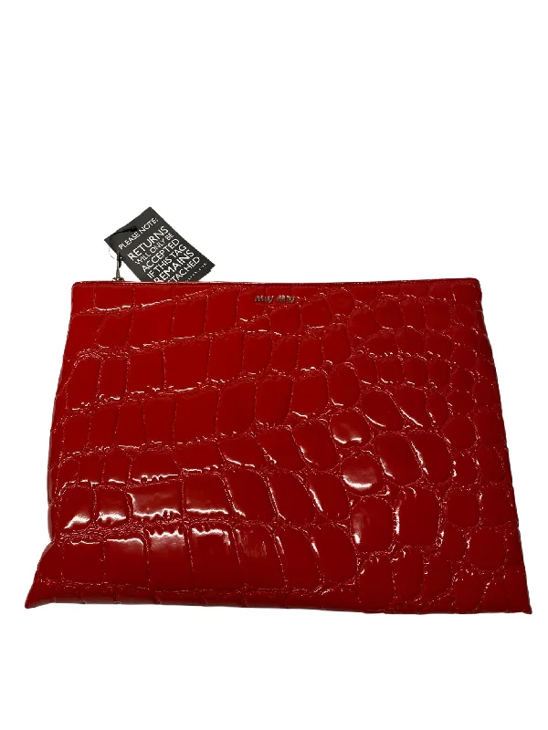Miu Miu Croc Effect Large Clutch in Red Patent Leather Carry Elegance For Less