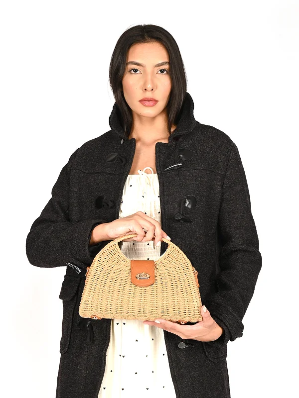 Odette Beige Textured Jute Evening Clutch For Women Chic Handbags At Special Promotional Prices