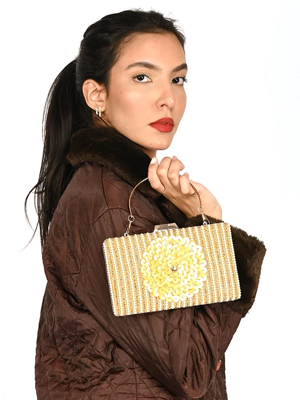 Odette Gold Embroidered Bridal Clutch For Women Everyday Elegance At Special Prices