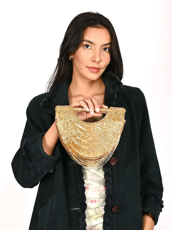 Odette Gold Tasseled Moon Clutch For Women Everyday Elegance At Lower Prices