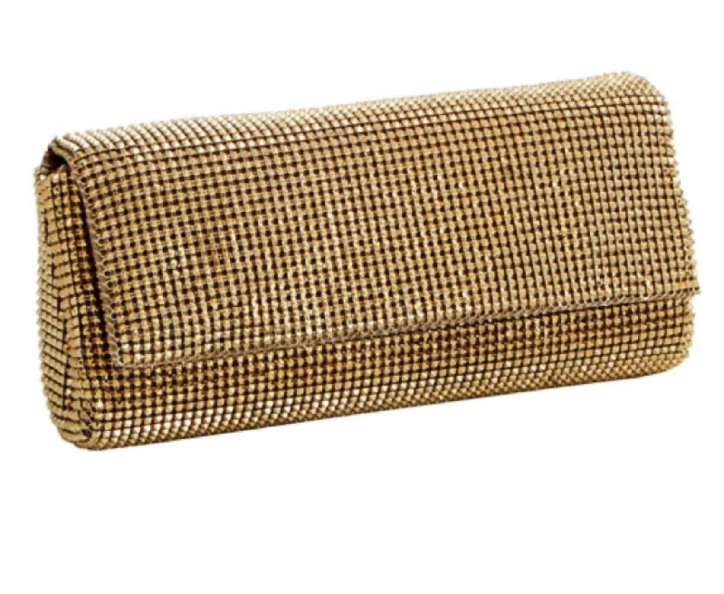Pyramid Mesh Clutch In Gold Classic Bags, Exclusive Deals