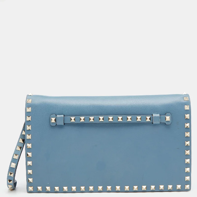 Valentino Sky Leather Rockstud Clutch Handbag Deals You'll Love