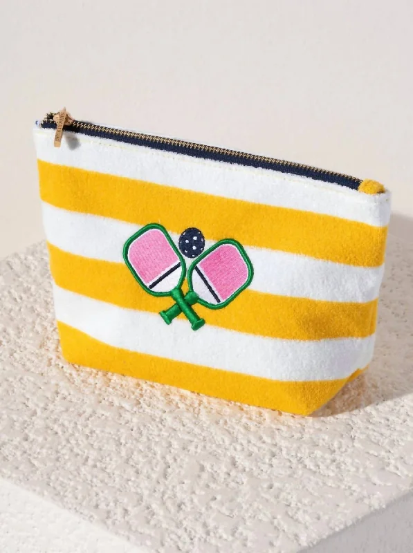 Women's Pickleball Zip Pouch In Yellow/white Elegant Bags, Limited Stock Available
