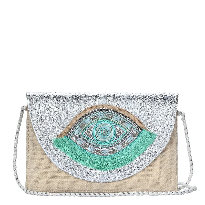 BGAIN307 Metallic Handbeaded Fringe Evil Eye Clutch/Crossbody Stylish And Durable Handbags At Great Value BGAIN307 Metallic Handbeaded Fringe Evil Eye Clutch/Crossbody Stylish And Durable Handbags At Great Value