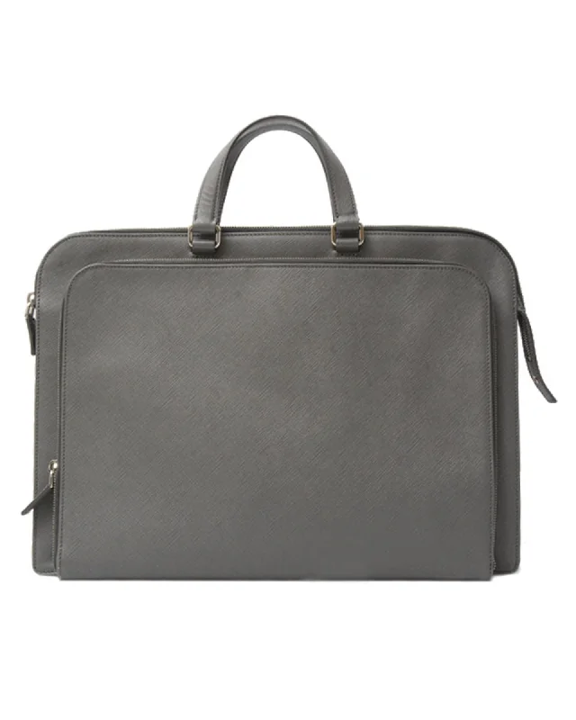 Grey Saffiano Leather Business Briefcase for Men - Used A Good Condition Stylish Bags, Unbeatable Prices Grey Saffiano Leather Business Briefcase for Men - Used A Good Condition Stylish Bags, Unbeatable Prices
