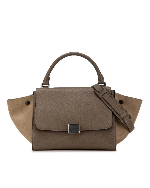 Leather Trapeze Satchel with Suede Side Panels and Detachable Strap Fashion-Forward Bags, Now On Sale Leather Trapeze Satchel with Suede Side Panels and Detachable Strap Fashion-Forward Bags, Now On Sale