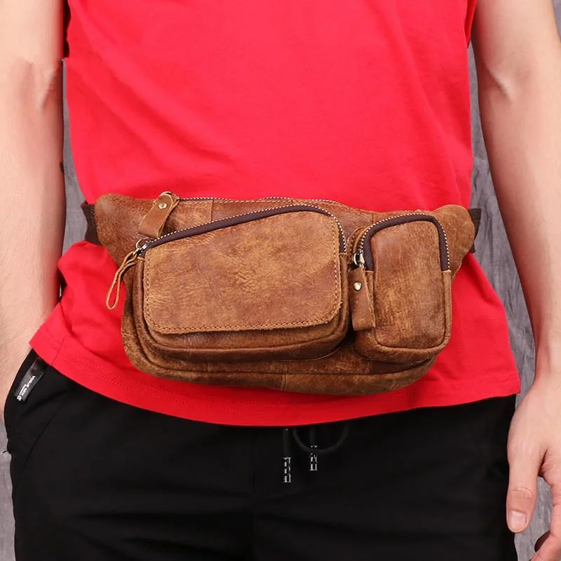 Small Leather Fanny Pack Men's Brown Hip Bag BumBag Waist Bag For Men Grab Your Favorite Handbags For Less