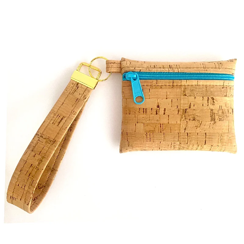 BE ORGANIZED | Wristlet Key Chain Pouch | Rustic Cork Designer Bags, Low Prices