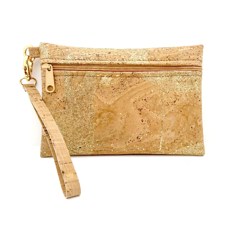 BE READY | Small Wristlet | Gold Splash Cork Elegant Purses At Clearance Prices