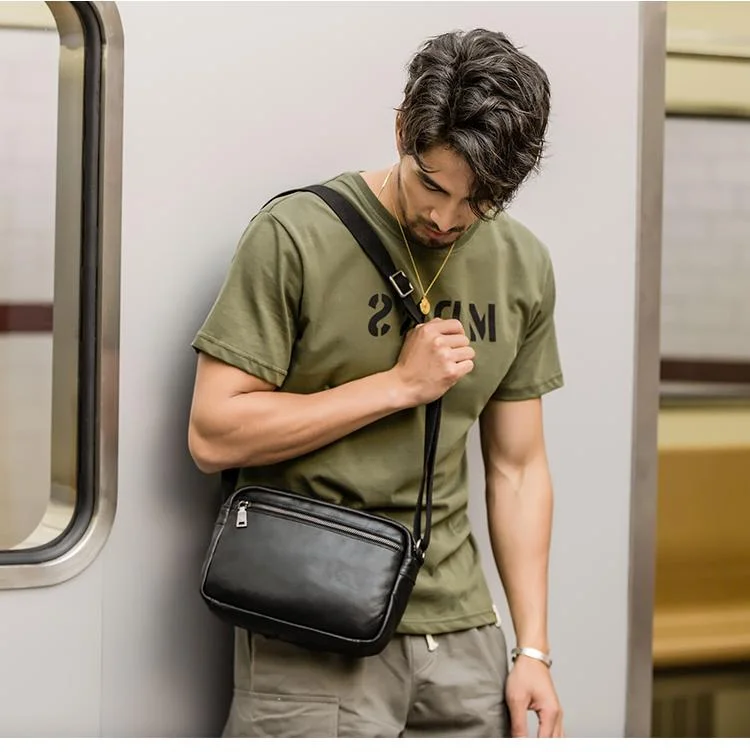 Black Cool Leather Mens Courier bag 10 inches Dark Green Side Bags Messenger Bags for Men Fashionable Bags At Must-Have Prices