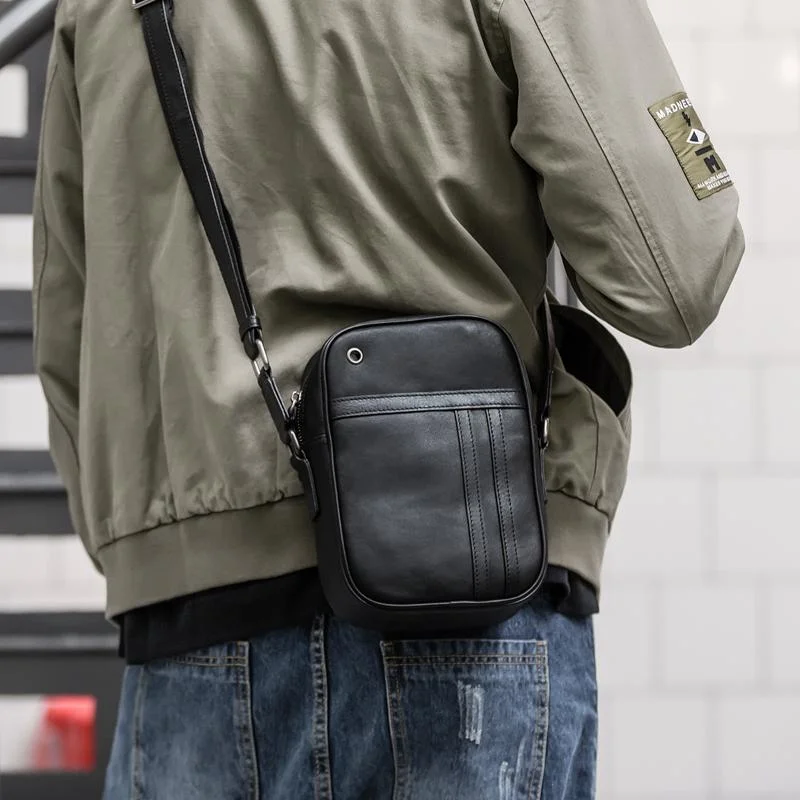 Black LEATHER MENS VERTICAL MINI SIDE BAG SMALL MESSENGER BAGS Black COURIER BAG FOR MEN Trendy Purses At Unbeatable Discounts