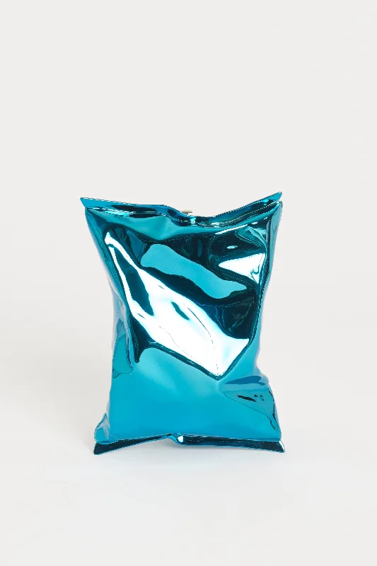 Blue Metal Preowned Crisp Packet Clutch Trendy Backpacks With Big Discounts
