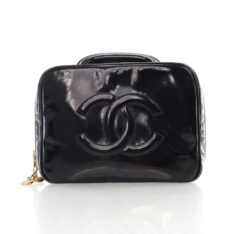 Chanel Vintage Vanity Top Handle Black Patent Fashion Bags, Limited Offer