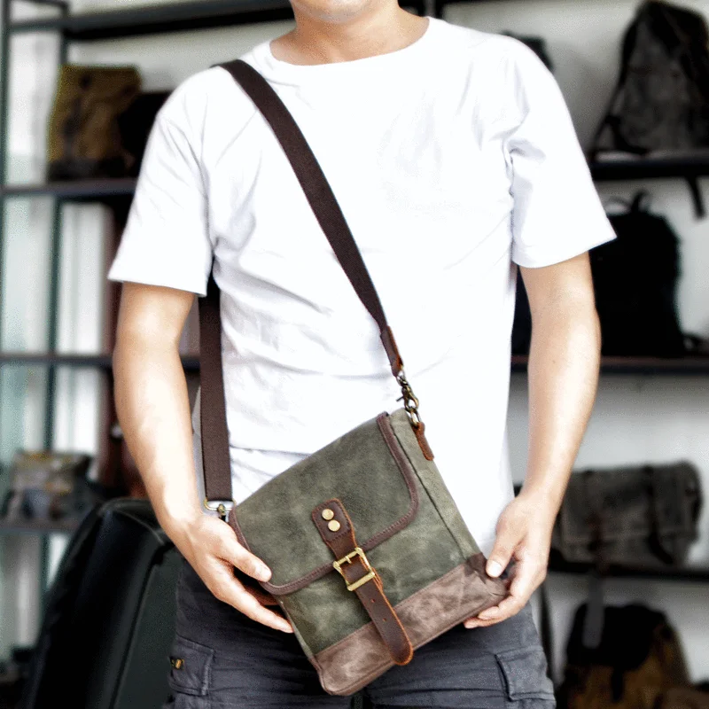 Cool Canvas Leather Mens Small Green Messenger Bag Vertical Side Bag Shoulder Bag For Men Everyday Elegance At Lower Prices