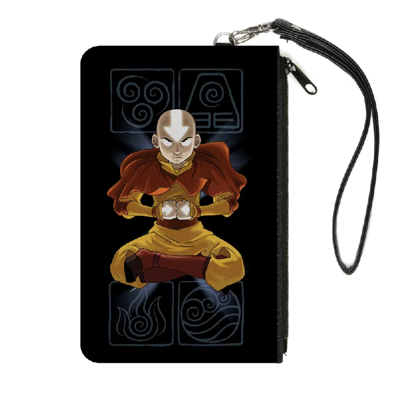 Canvas Zipper Wallet - LARGE - Avatar the Last Airbender Aang Meditating Pose Bending Elements Icons Black Grays Upgrade Your Look With Our Exclusive Bag Deals Canvas Zipper Wallet - LARGE - Avatar the Last Airbender Aang Meditating Pose Bending Elements Icons Black Grays Upgrade Your Look With Our Exclusive Bag Deals